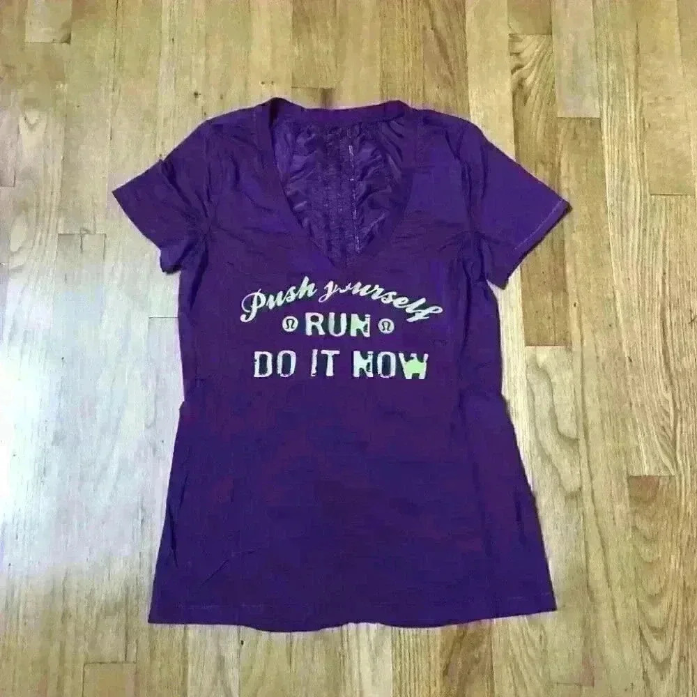 LULULEMON Push Yourself Run - Do It Now - Purple V Neck Top - Picture 2 of 8